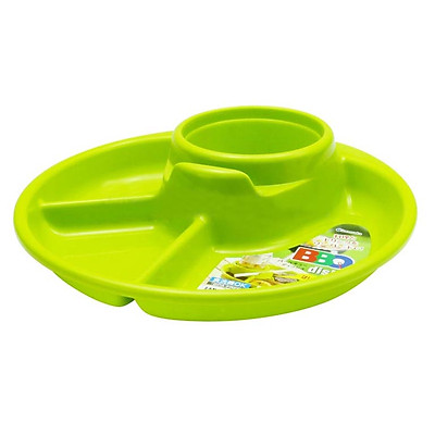  Khay ăn 3 ngăn cho bé kèm khay để cốc, thìa dĩa màu xanh 