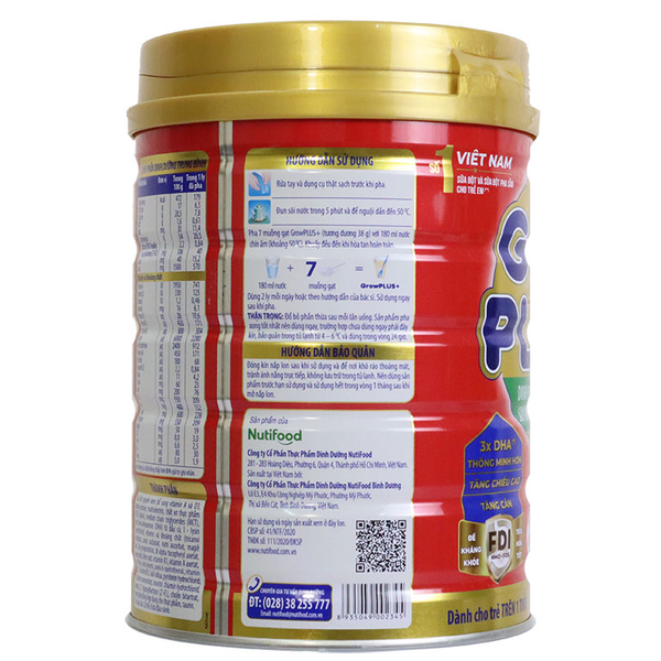  Sữa Grow Plus đỏ Nutifood 900g (trẻ từ 1 tuổi trở lên) 