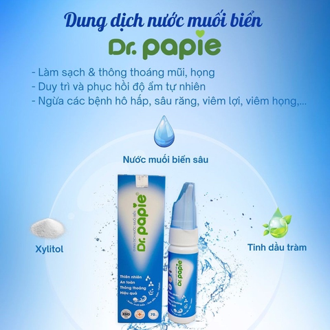  Dung dịch muối biển sâu Dr. Papie Thông Mũi Họng, Bảo Vệ Nướu Lợi 70ml 