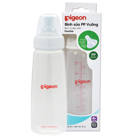  Bình sữa Pigeon nhựa PP cổ hẹp vuông 240ml 