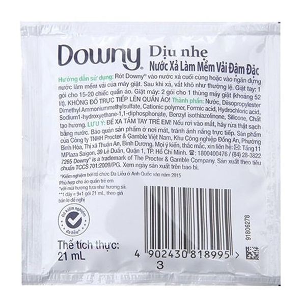  Nước xả Downy mềm mại tinh khiết cho da nhạy cảm (10 gói x 20ml) 