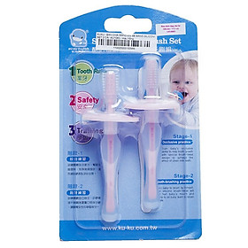  Bàn chải răng em bé bằng Silicon Kuku ( Màu Hồng )/ Set 2 cái 
