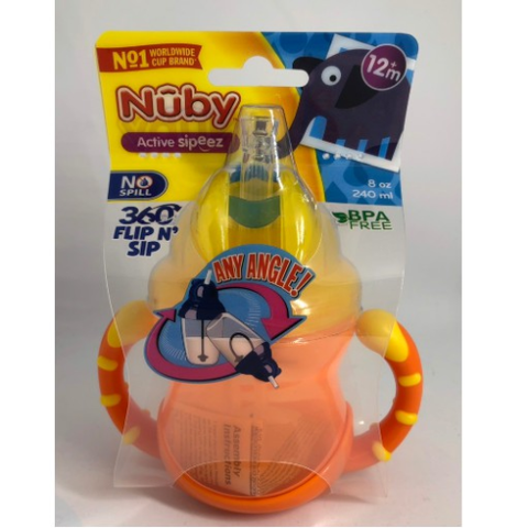  Ca tập uống bằng nhựa có ống hút bằng silicon tay cầm 240ml Nuby 10254 