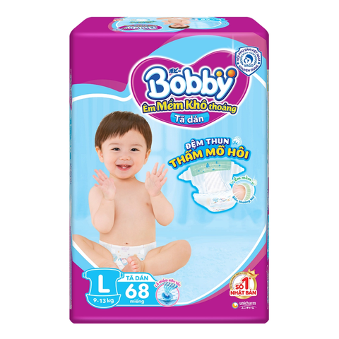  Tã dán Bobby siêu thấm size L 68 miếng (9-13kg) 