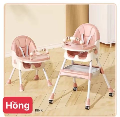  Ghế ăn dặm có bánh xe cao cấp BWBC-E500 Baby high chair - Hồng 