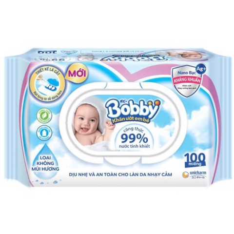  Khăn ướt Bobby không hương (100 miếng) 