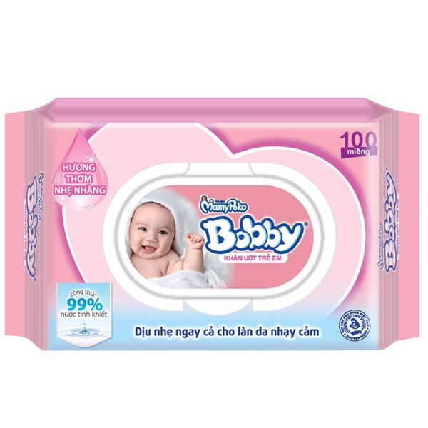  Khăn ướt Bobby hương thơm nhẹ nhàng (100 miếng) 