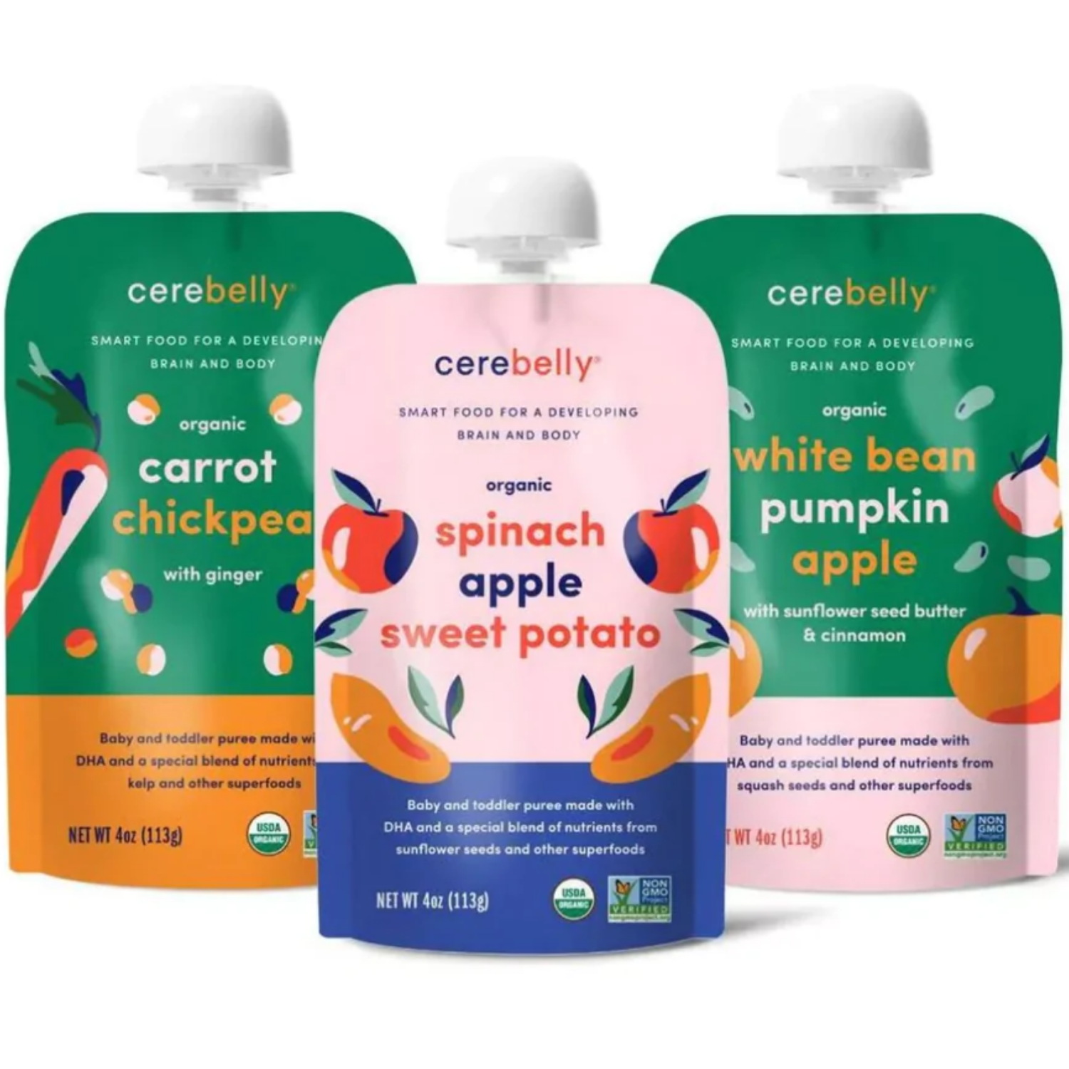  Trái cây nghiền ngũ cốc vị khoai tây, xoài, bơ, hạt bí, đậu trắng húng quế Cerebelly(Từ 9 tháng) 