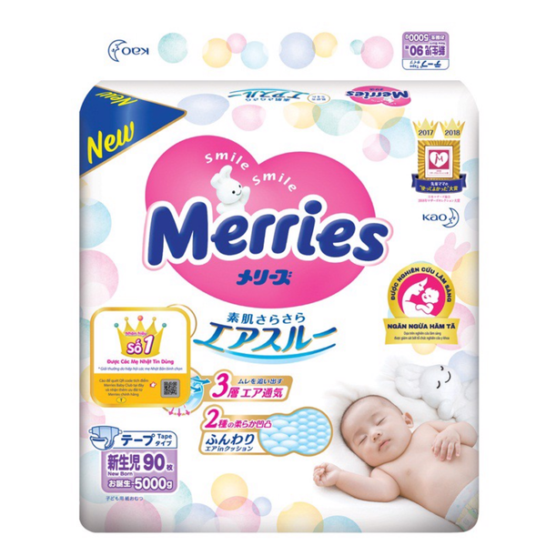  Tã dán Merries size NB - 90 miếng (dưới 5kg) 