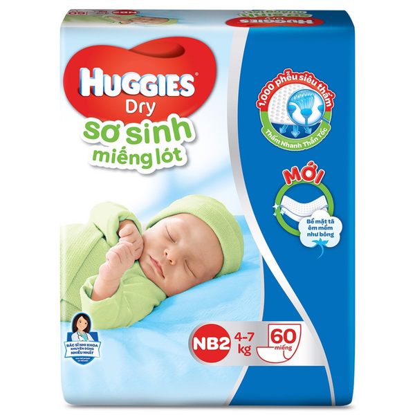  Miếng lót sơ sinh Huggies NB2  60 miếng (4 - 7kg) 