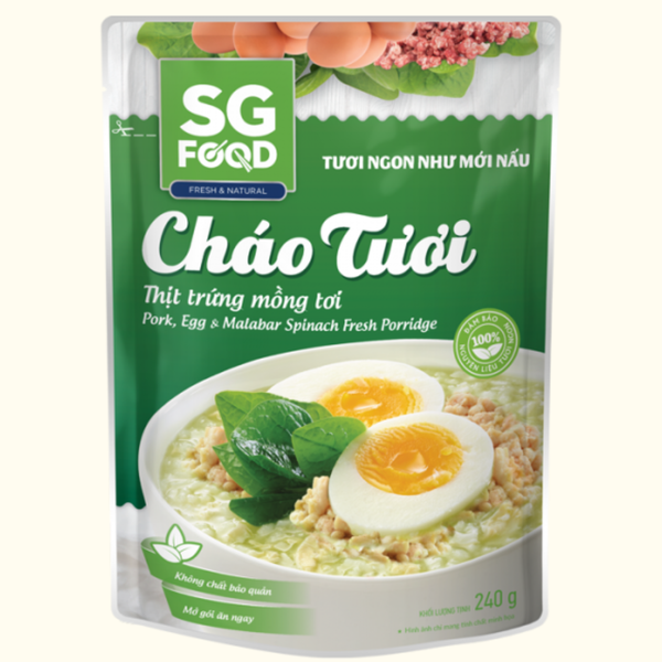  Cháo tươi SG Food thịt trứng mồng tơi 240g 