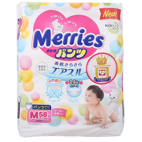  Tã quần Merries size M 58 miếng (6 - 11kg) 