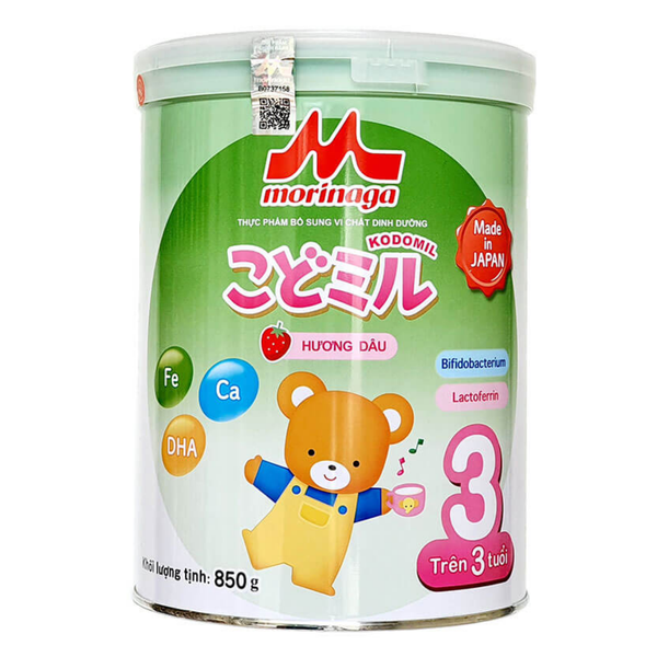  Sữa bột Morinaga Kodomil số 3 850g hương dâu (trên 36 tháng) 