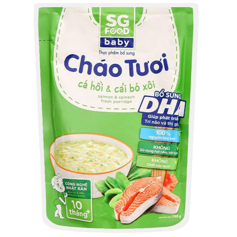  Cháo tươi baby cá hồi cải bó xôi 240gr, SG 