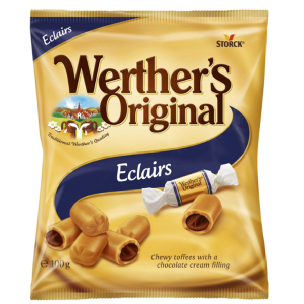  Kẹo caramen mềm chewy toffee nhân kem sô-cô-la Eclairs hiệu Werther's Original 100g 