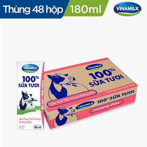  Sữa tươi tiệt trùng Vinamilk 100% hương dâu 180ml 