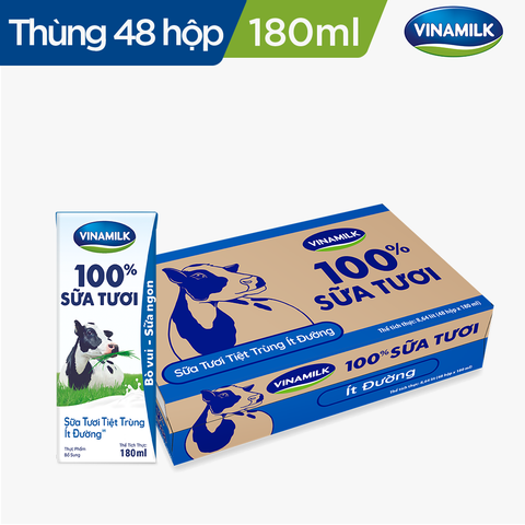  Sữa tươi tiệt trùng Vinamilk 100% ít đường 180ml 