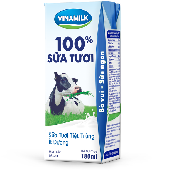  Sữa tươi tiệt trùng Vinamilk 100% ít đường 180ml 