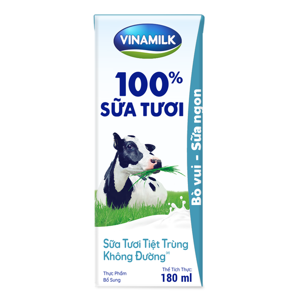  Sữa tươi tiệt trùng Vinamilk 100% không đường 180ml 