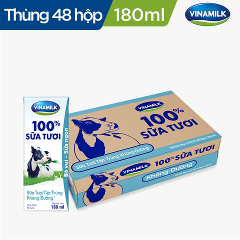  Sữa tươi tiệt trùng Vinamilk 100% không đường 180ml 