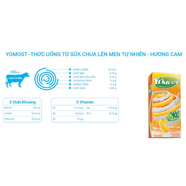  Sữa Chua Lên Men Tự Nhiên Yomost Hương Cam (170ml/Hộp) 