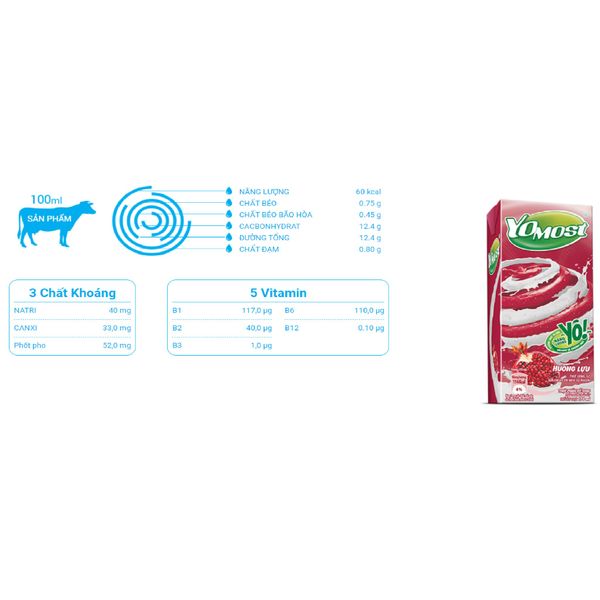  Sữa Chua Lên Men Tự Nhiên Yomost Hương Lựu (170ml/Hộp) 