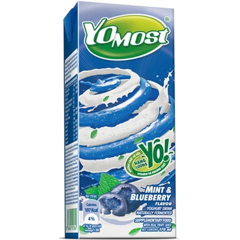  Sữa Chua Lên Men Tự Nhiên Yomost Hương Bạc Hà & Việt Quất (170ml/Hộp) 