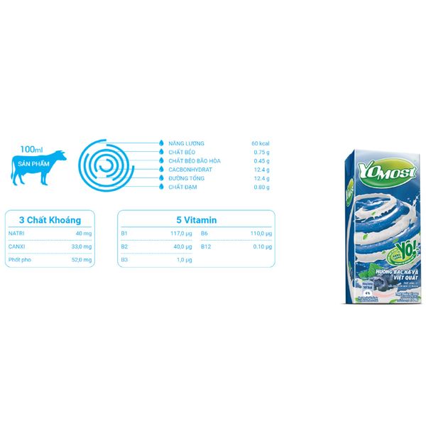  Sữa Chua Lên Men Tự Nhiên Yomost Hương Bạc Hà & Việt Quất (170ml/Hộp) 