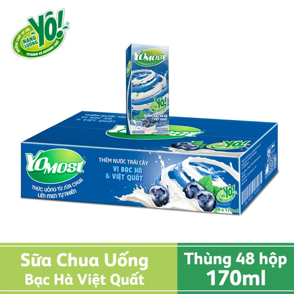  Sữa Chua Lên Men Tự Nhiên Yomost Hương Bạc Hà & Việt Quất (170ml/Hộp) 