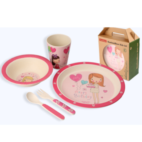  Khay ăn dặm 5 món sợi tre Yookidoo - cô gái 