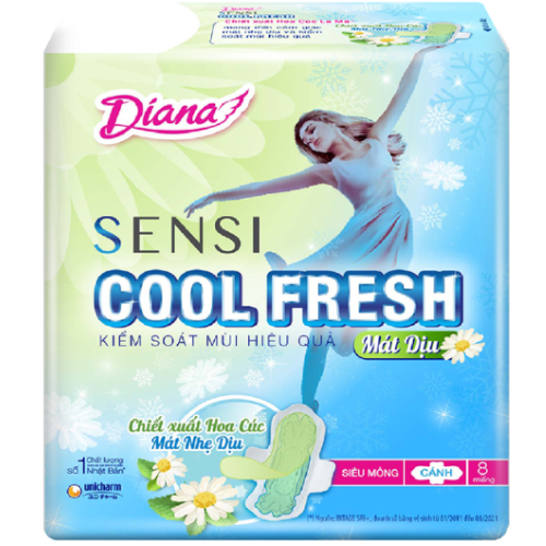  Băng vệ sinh Diana Sensi Cool Fresh Mát Dịu siêu mỏng cánh 8 miếng 