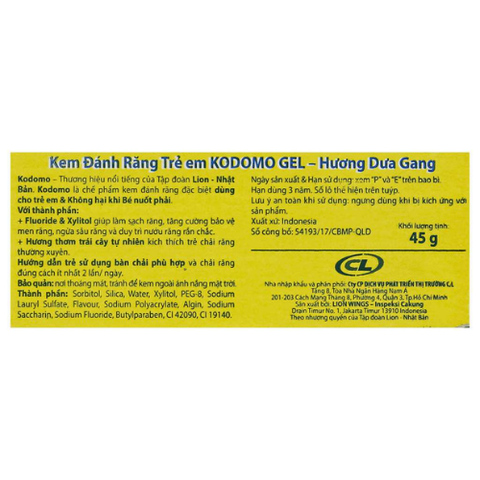  Kem đánh răng trẻ em Kodomo hương dưa gang 45g 