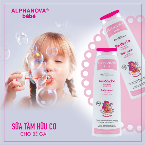  Sữa tắm tạo bọt hữu cơ cho bé gái Alphanova 250ml 