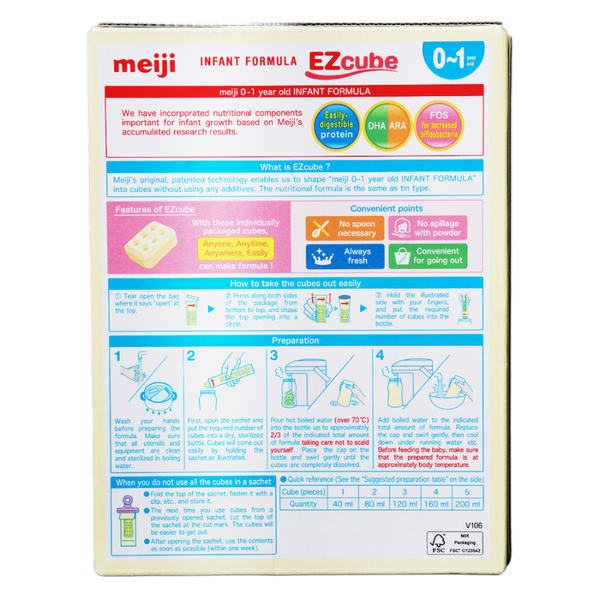  Sữa bột Meiji Infant Formula Ezcube 540g (0-12 tháng) dạng thanh (hộp 20 thanh x 27g) 