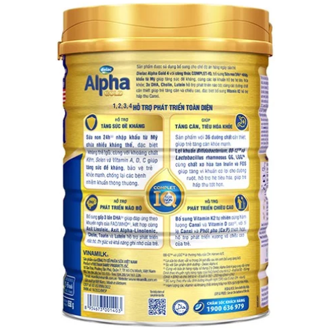  Sữa bột Dielac Alpha Gold 4 HT 850g (sữa non) 