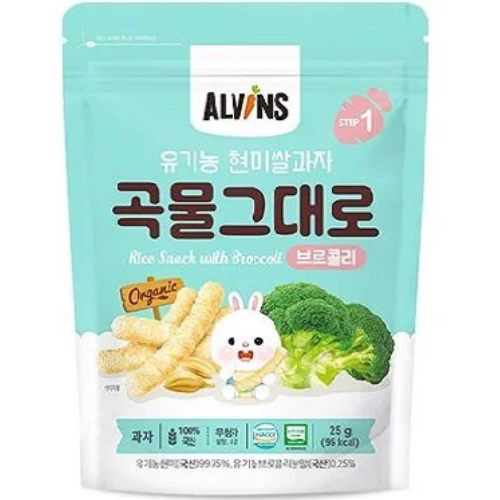  Bánh gạo lứt ăn dặm hữu cơ vị bông cải xanh Alvins 25g 
