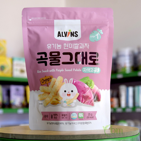  Bánh gạo lứt ăn dặm hữu cơ vị khoai lang tím Alvins 25g 
