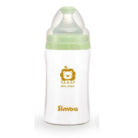  Bình sữa thuỷ tinh hồ lô cổ rộng Simba 240ml xanh lá 
