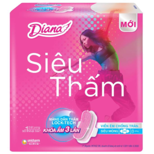  Băng vệ sinh Diana siêu thấm siêu mỏng cánh 8 miếng 