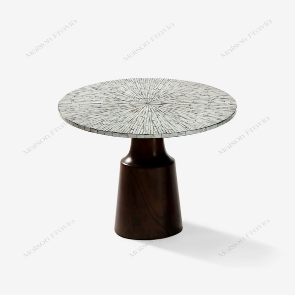  Bàn Trà Khảm Trai Le Soleil - Chân Trụ Gỗ Tự Nhiên 