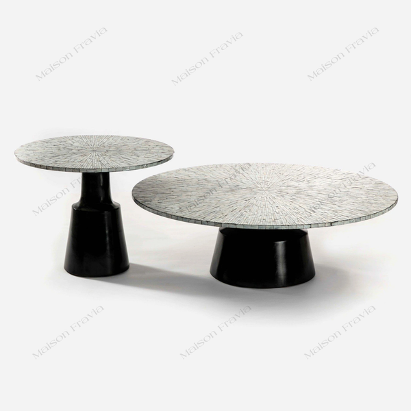  Bàn Trà Khảm Trai Le Soleil - Chân Trụ Gỗ Tự Nhiên 