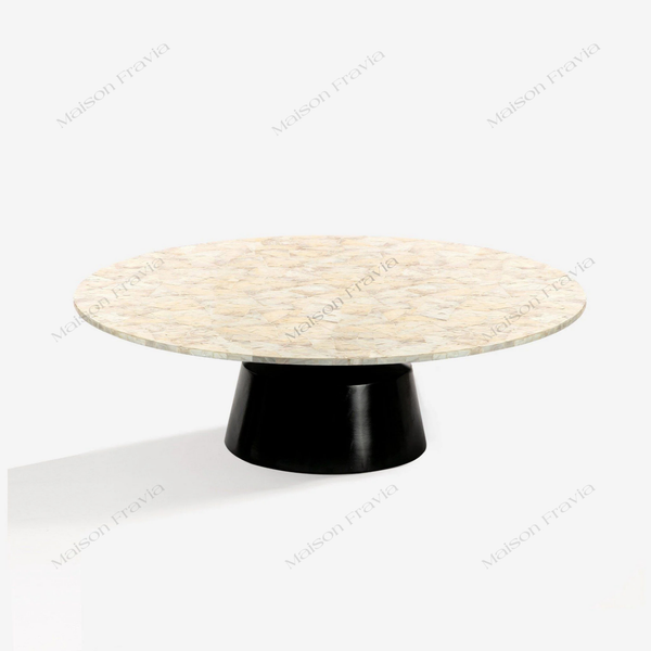  Bàn Trà Khảm Trai Prisma - Chân Trụ Gỗ Tự Nhiên 