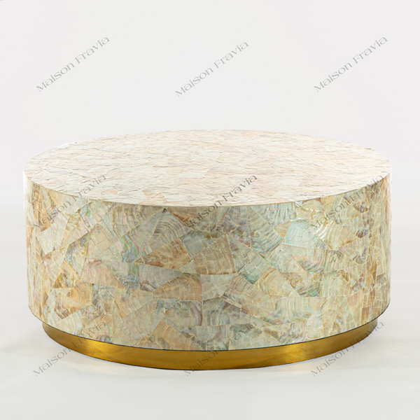  BÀN TRÀ KHẢM TRAI PRISMA MOON INOX VÀNG 