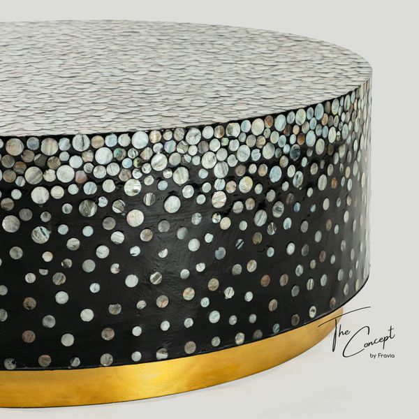  Moon Snowflakes Mother-of-Pearl Shell Mosaic Coffee Table - Inox Table Base 
