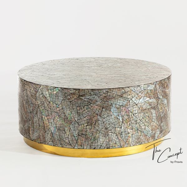  Moon Kaleidoscope Mother-of-Pearl Shell Mosaic Coffee Table- Inox Table Base 