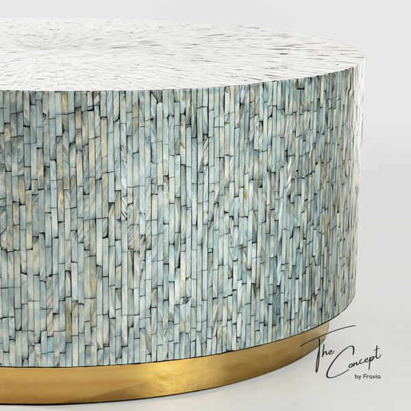  Moon Le Soleil Mother-of-Pearl Shell Mosaic Coffee Table - Inox Table Base 