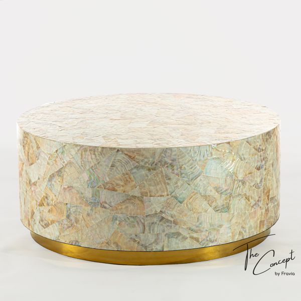 Moon Prisma Mother-of-Pearl Shell Mosaic Coffee Table - Inox Table Base 