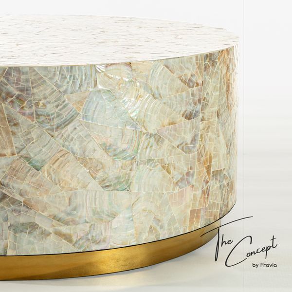  Moon Prisma Mother-of-Pearl Shell Mosaic Coffee Table - Inox Table Base 