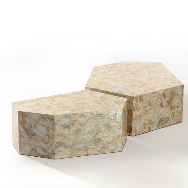  Hexagon Prisma Mother-of-Pearl Shell Mosaic Coffee Table 