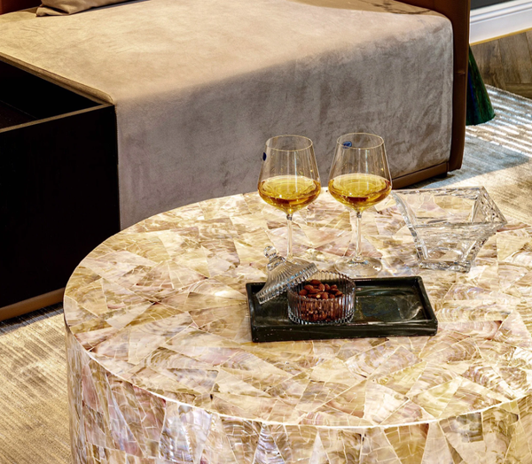  BÀN TRÀ KHẢM TRAI PRISMA MOON INOX VÀNG 